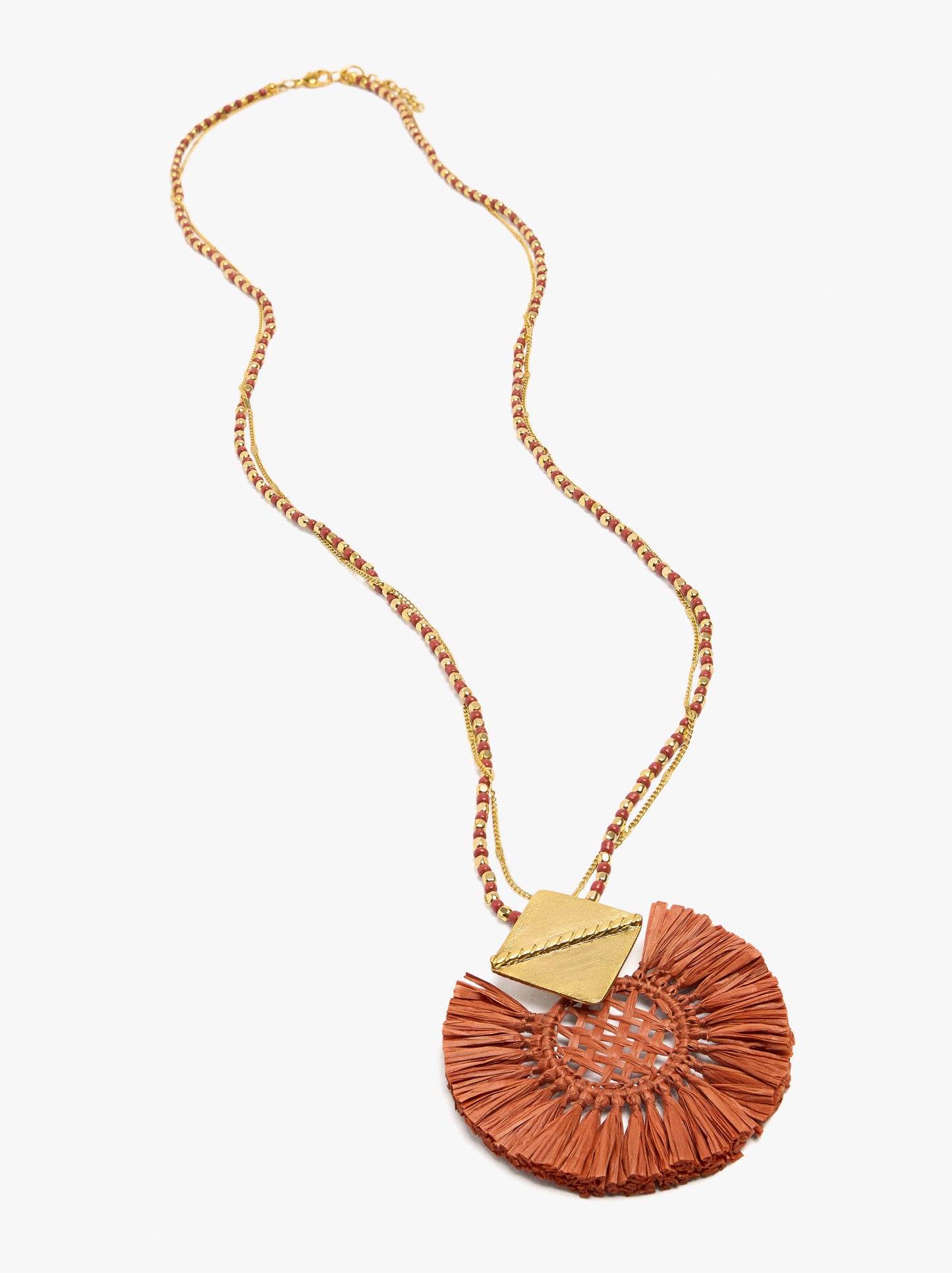Long Necklace With Raffia Pendant