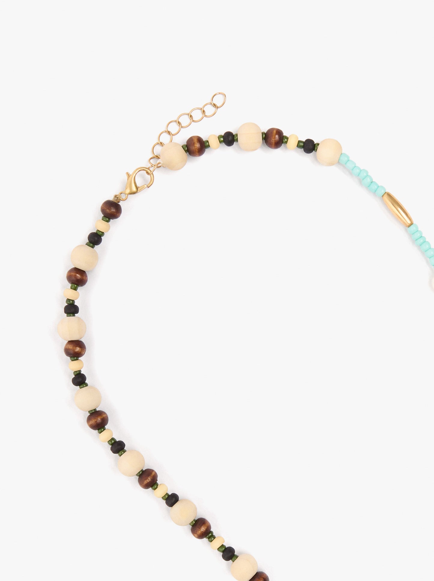 Necklace With Wood Beads And Pendant With Beads