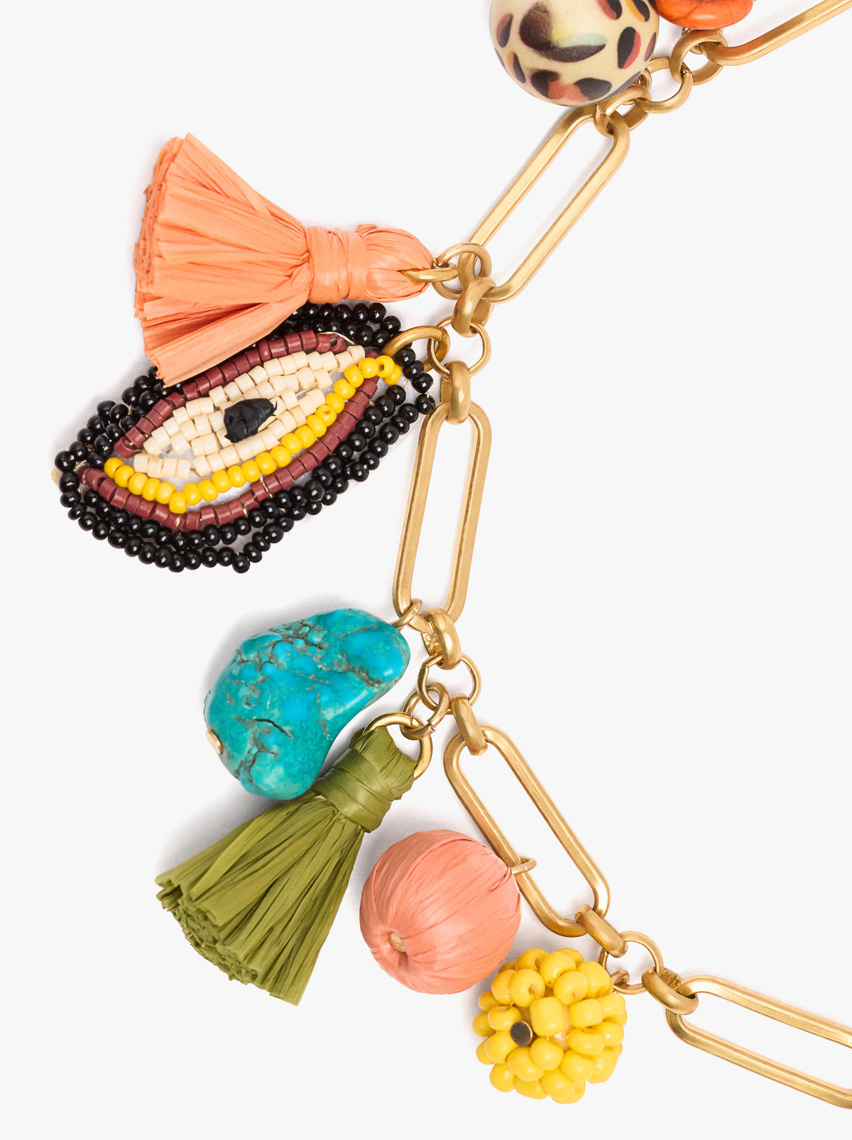 Bracelet Of Links With Raffia And Beads Pendants