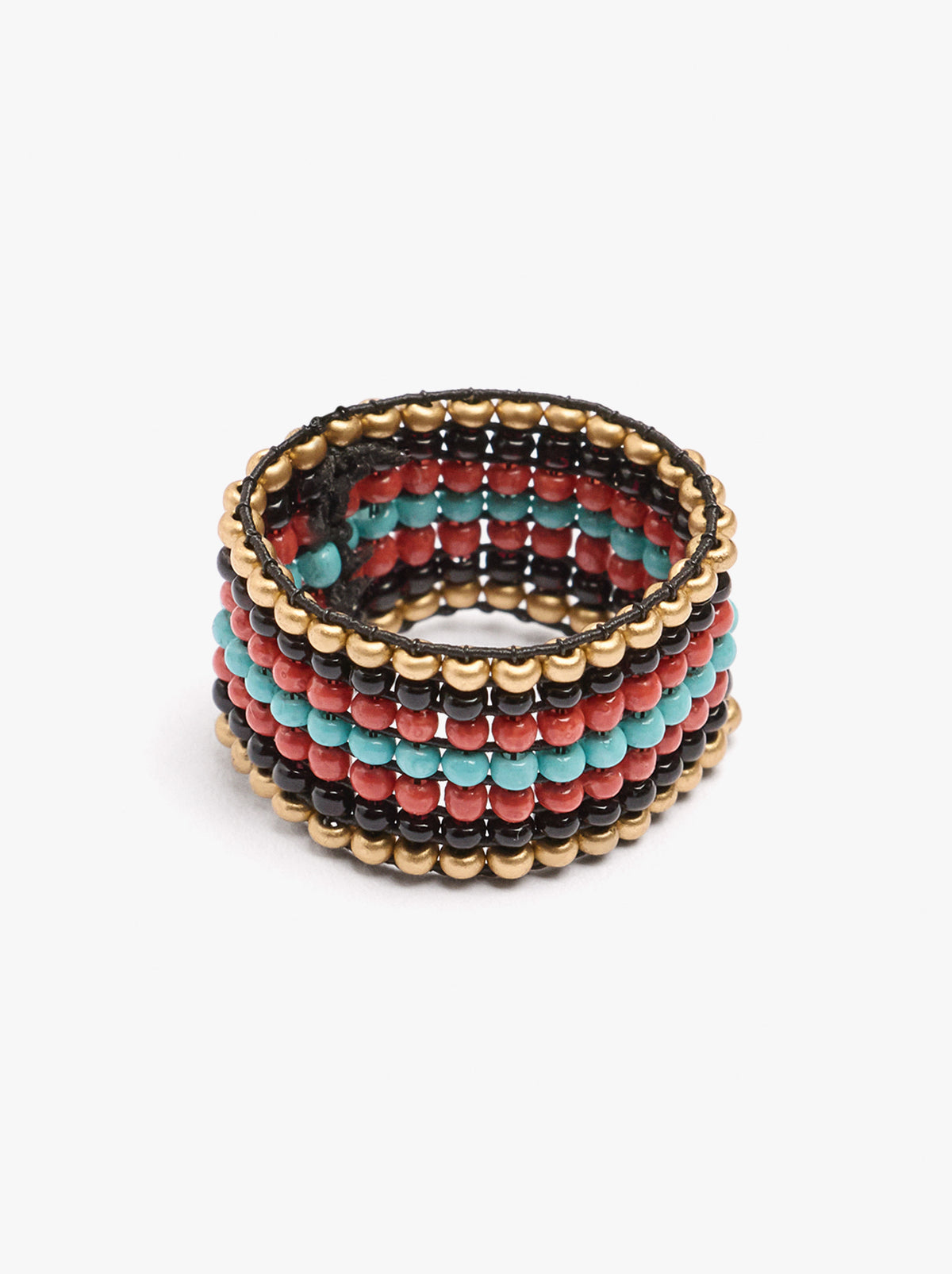Wide Ring With Multicolor Glass Beads