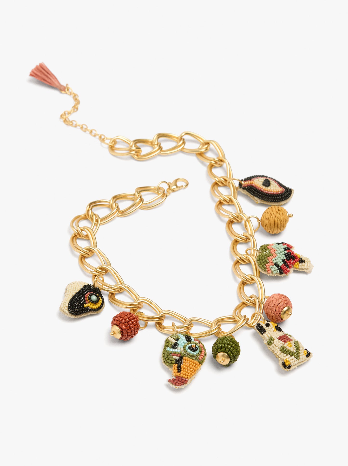 Necklace Of Links With Multicolor Pendants
