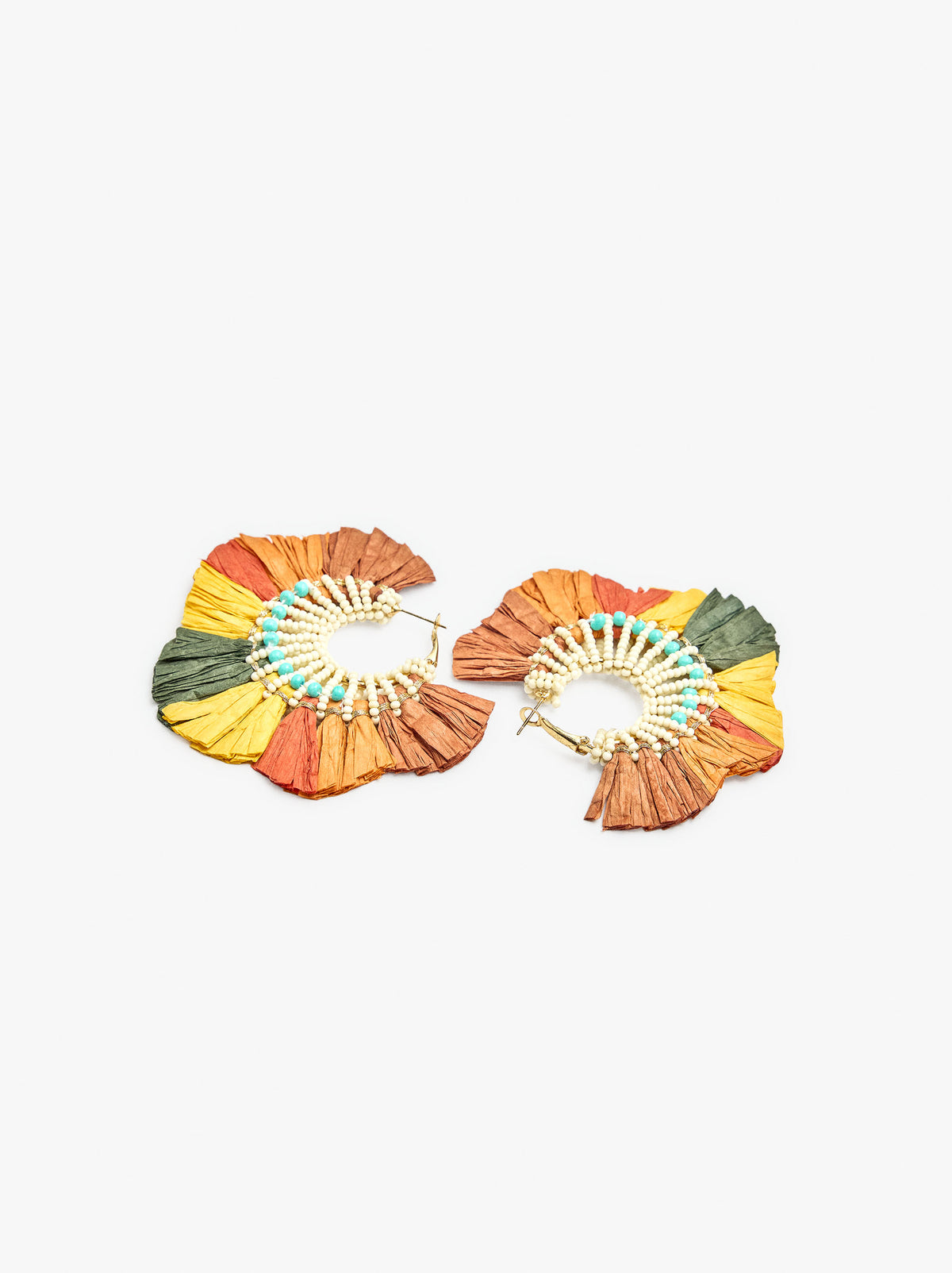 Maxi Hoop Earrings With Beads And Multicolor Raffia