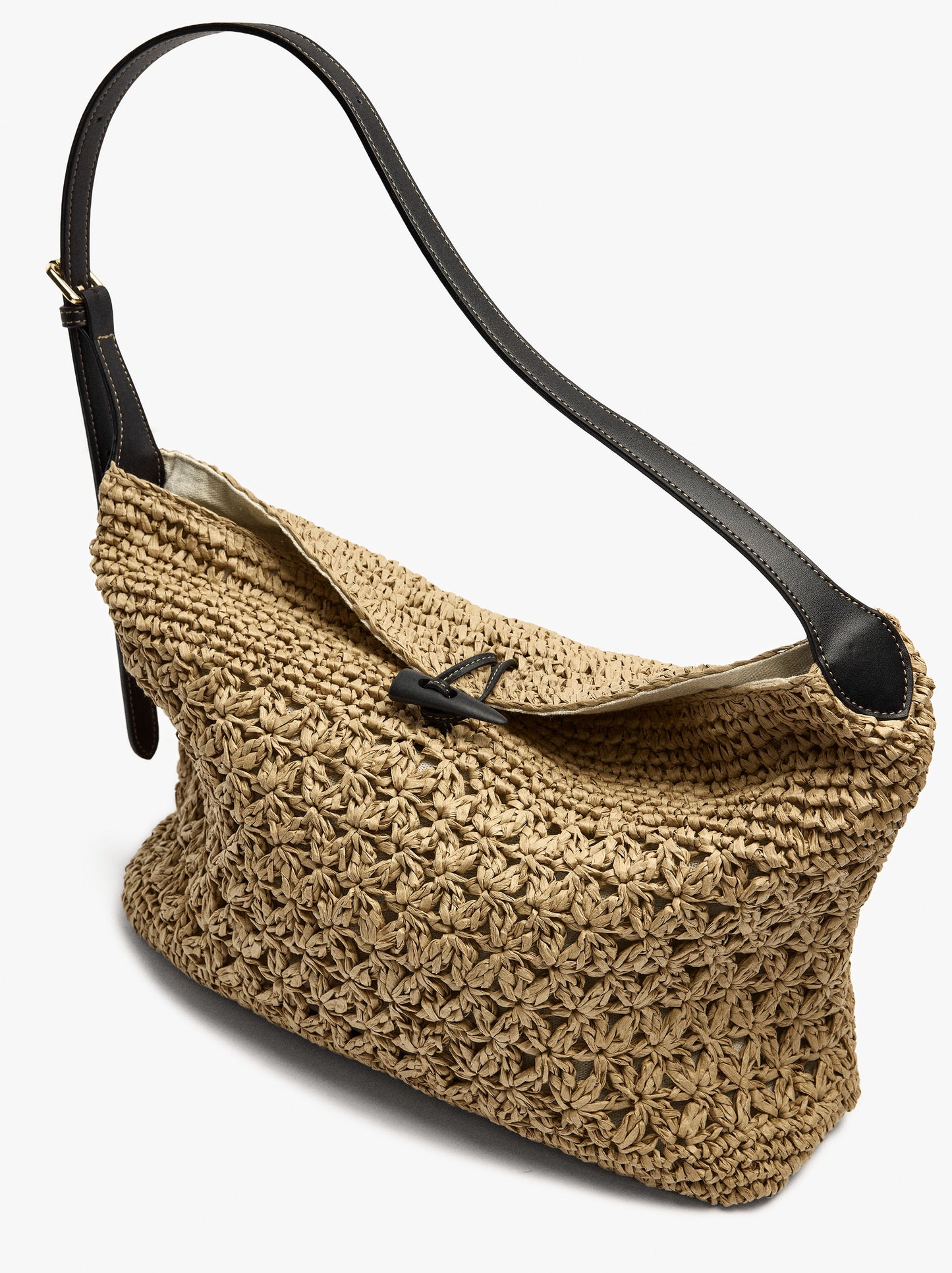 Shoulder Bag With Paper Straw Effect With Flap