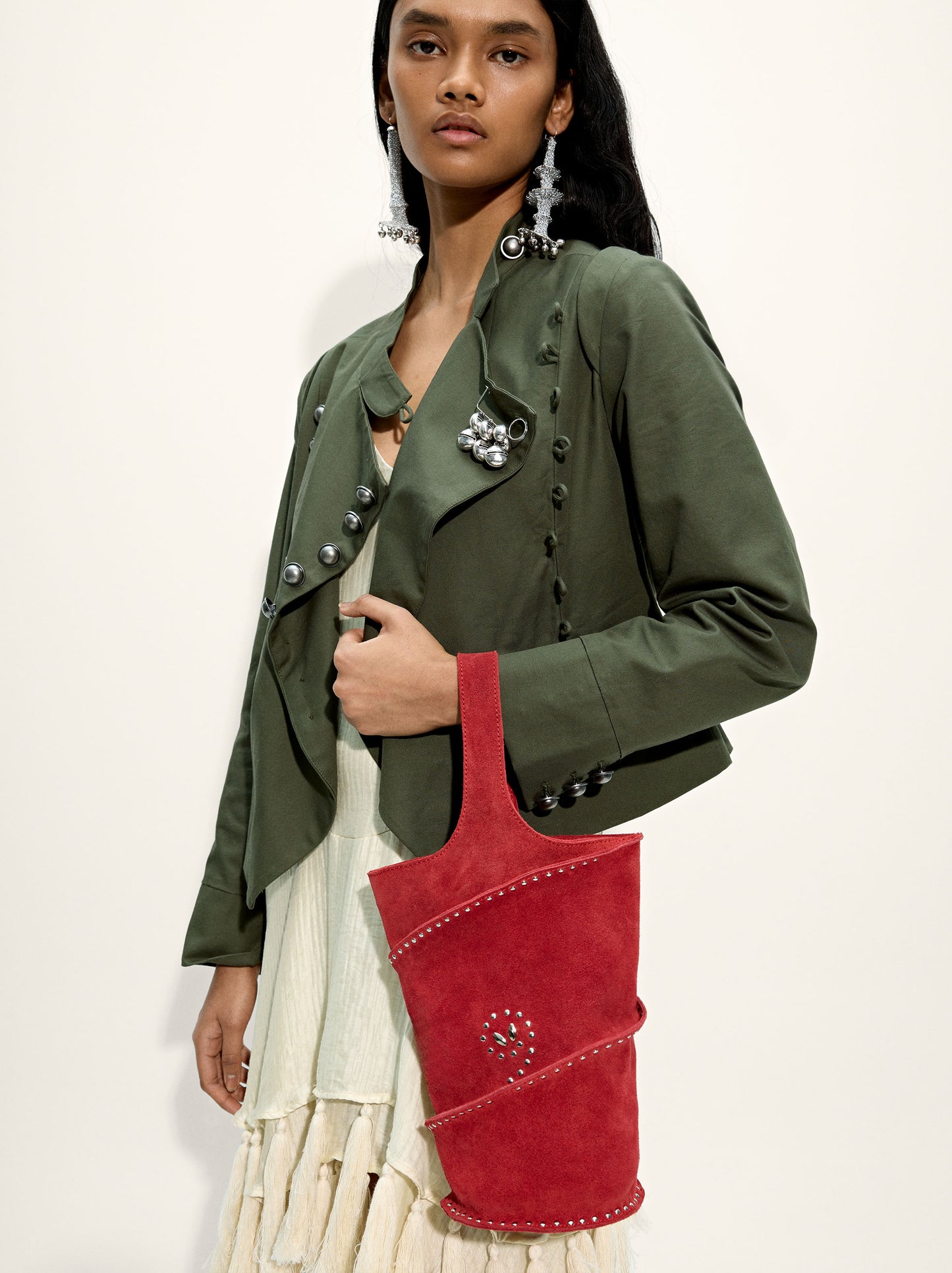 Cylindrical Leather Handbag With Studs
