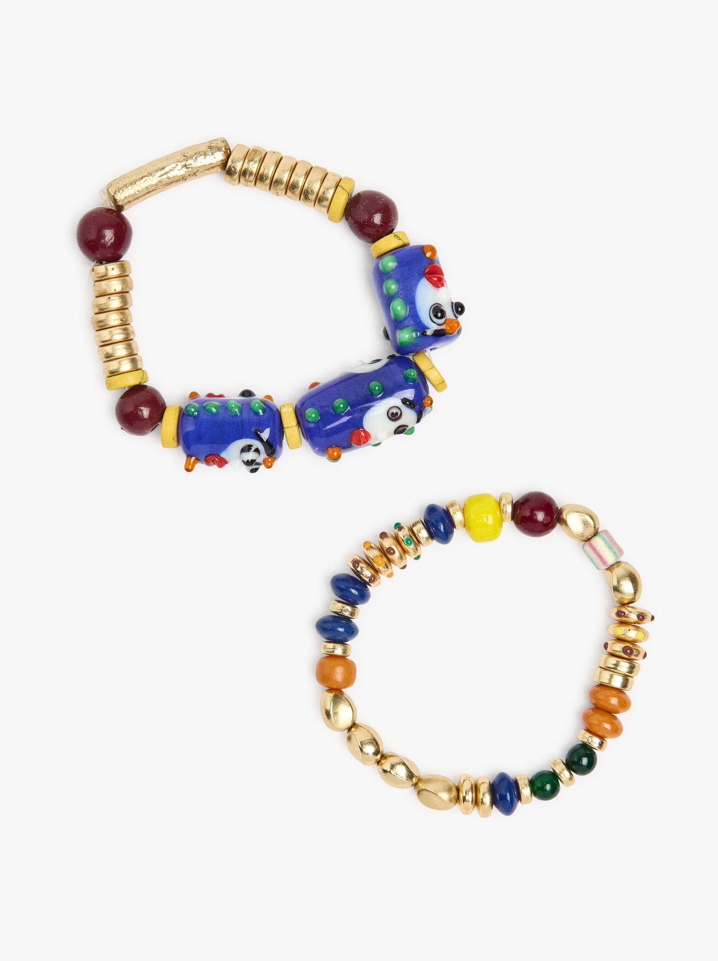 Set Of Elastic Bracelets With Glass Beads