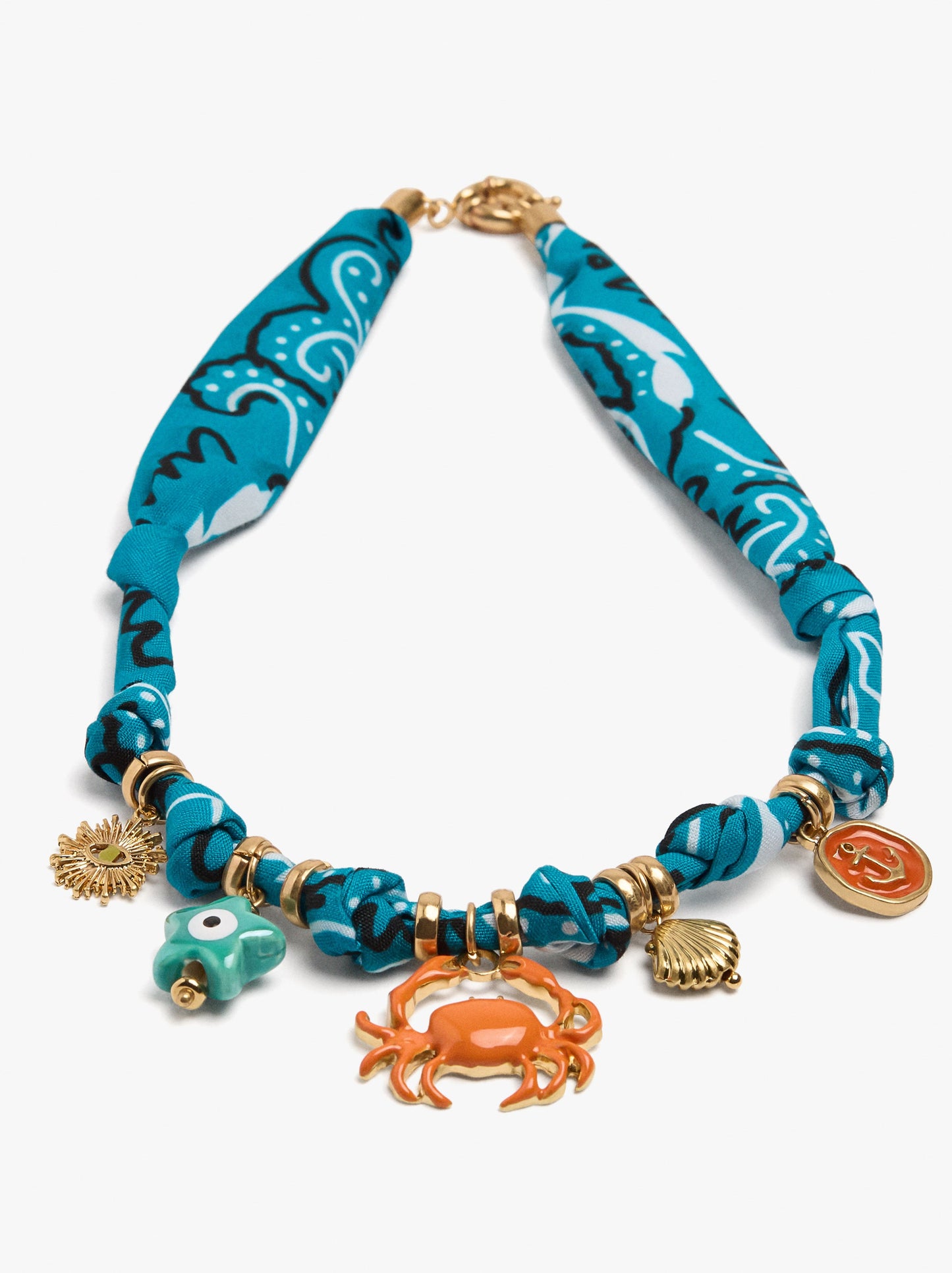 Fabric Necklace With Marine Charms