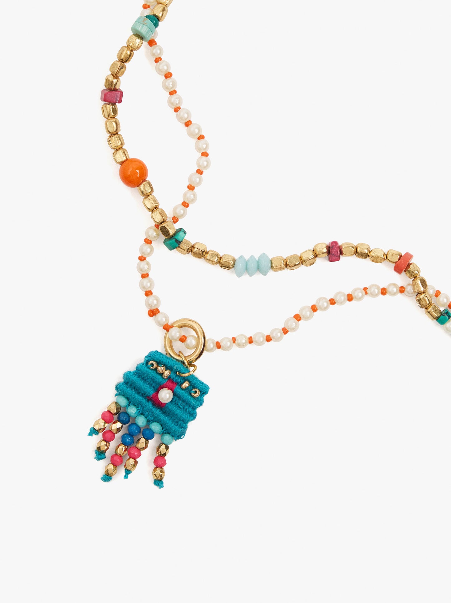 Double Necklace With Stone And Resin Beads