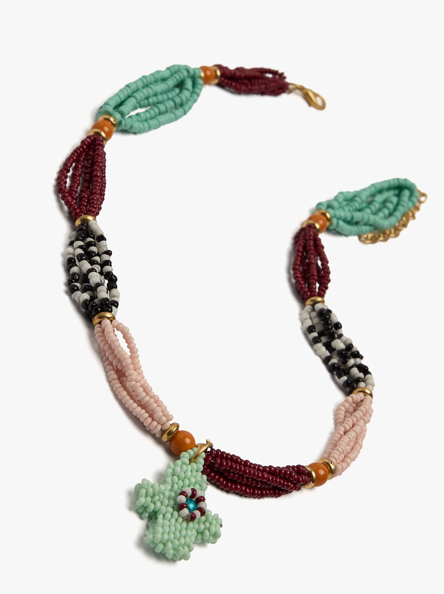 Short Necklace Segmented With Glass Beads