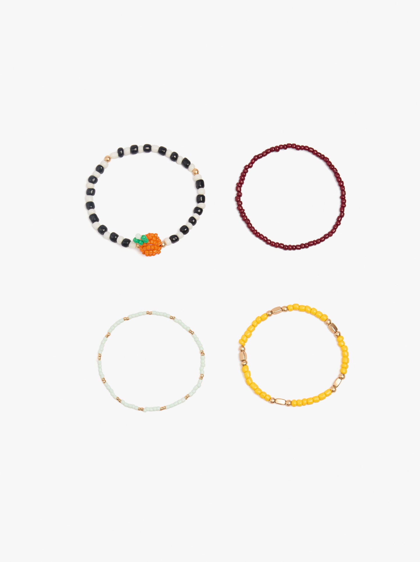 Set Of Elastic Bracelets With Beads