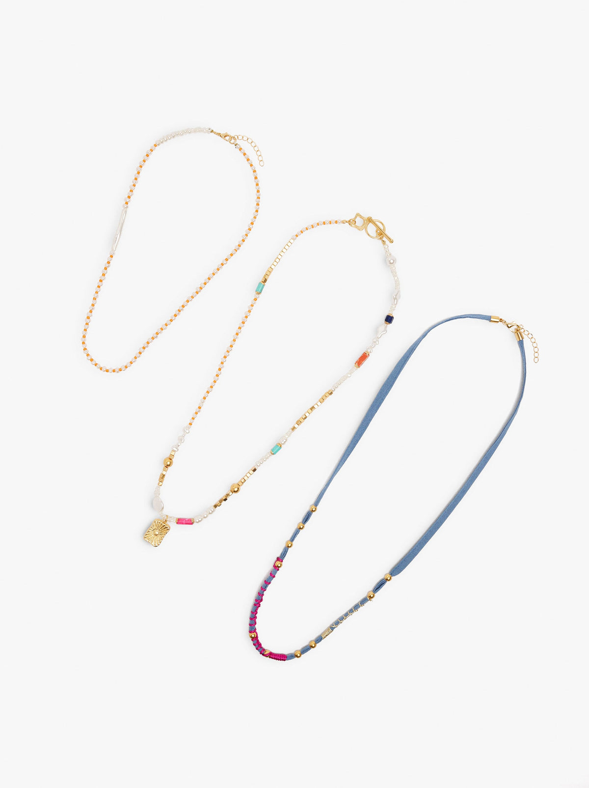 Set Of Necklaces With Multicolor Beads