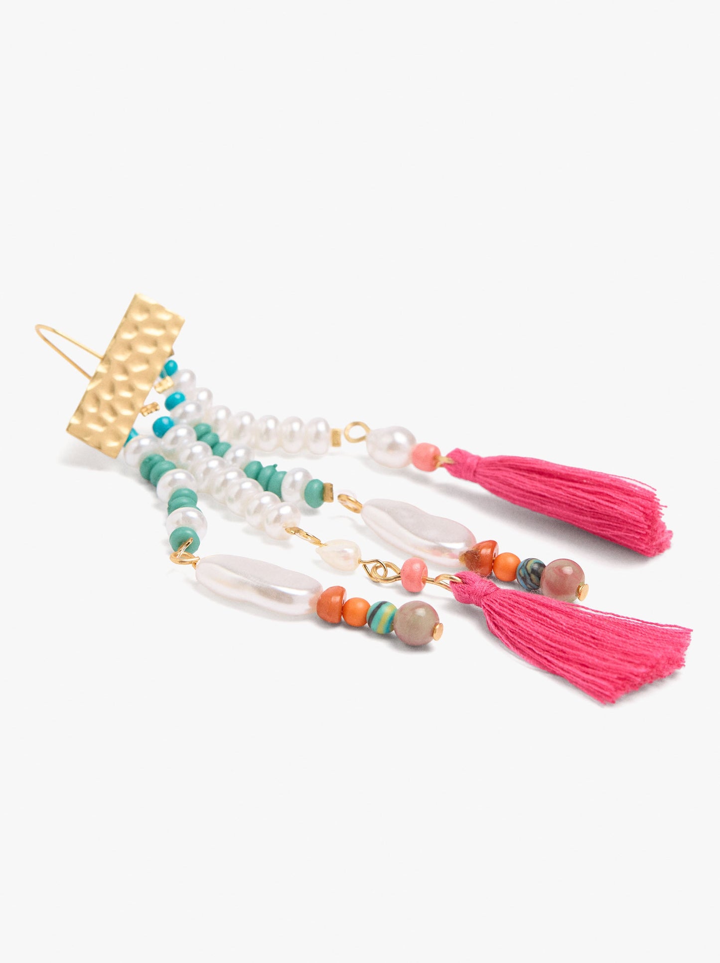 Long Earrings With Stone Beads And Tassels