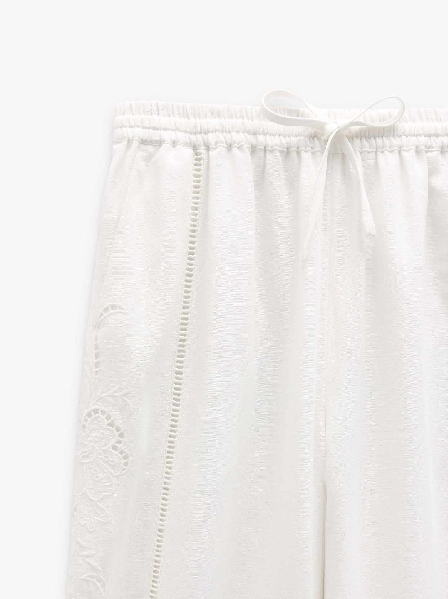 Trousers With Perforated Embroidery Linen Blend