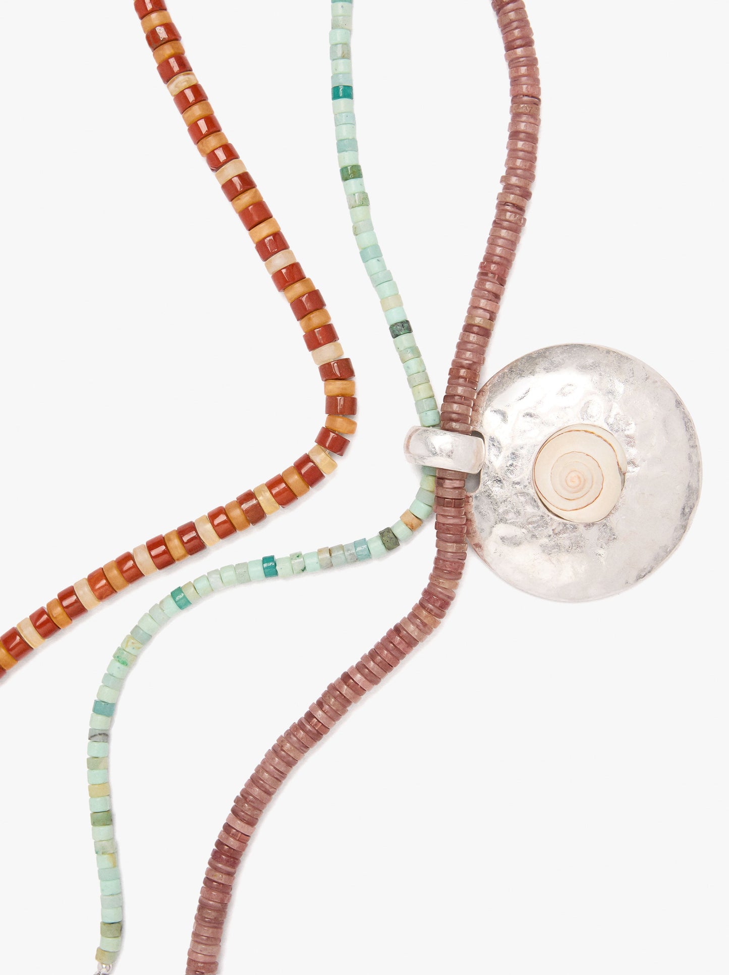 Multi-Collar Beads Of Stone And Pendant With Shell
