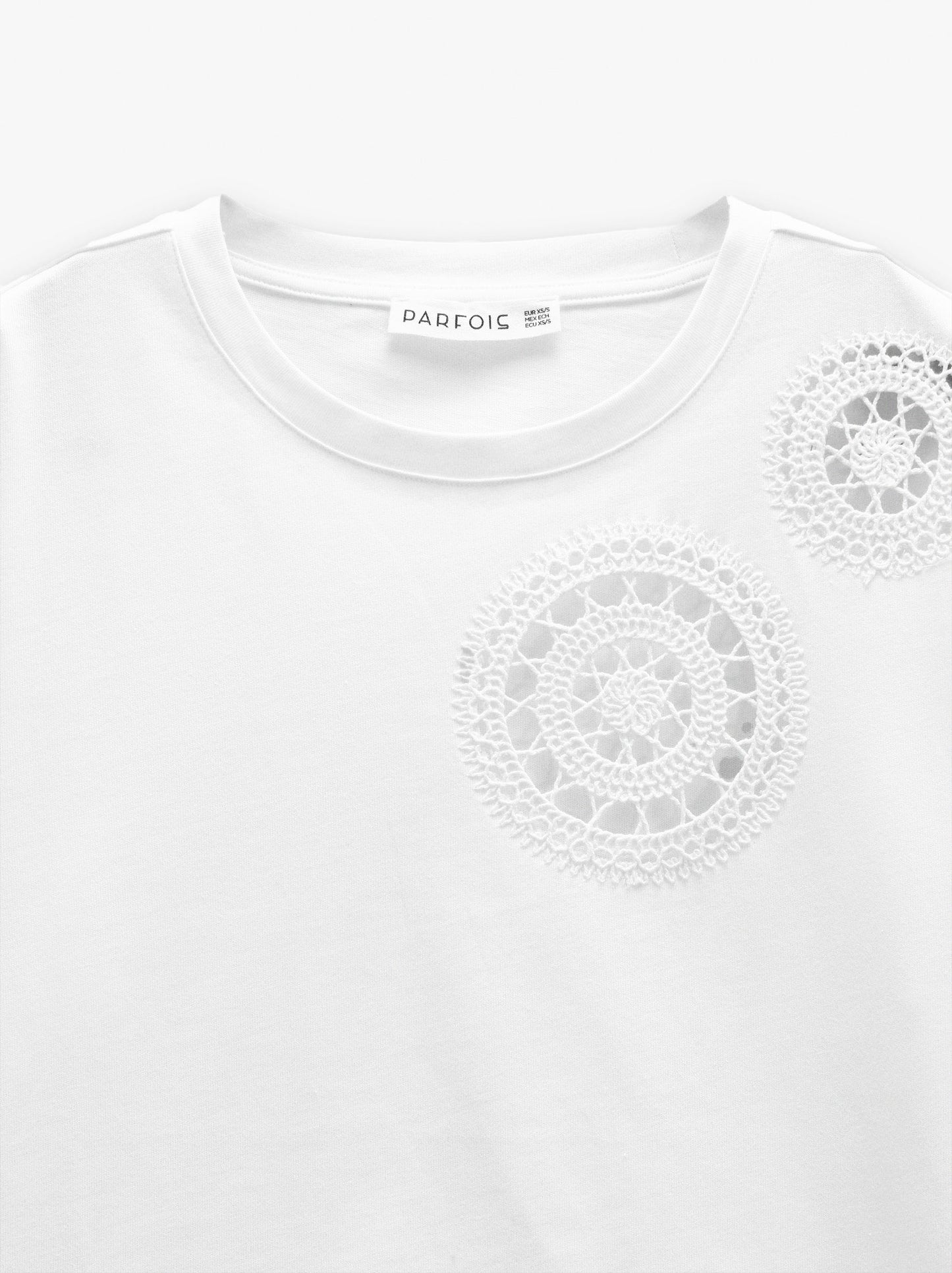 100% Cotton T-Shirt With Crochet Details