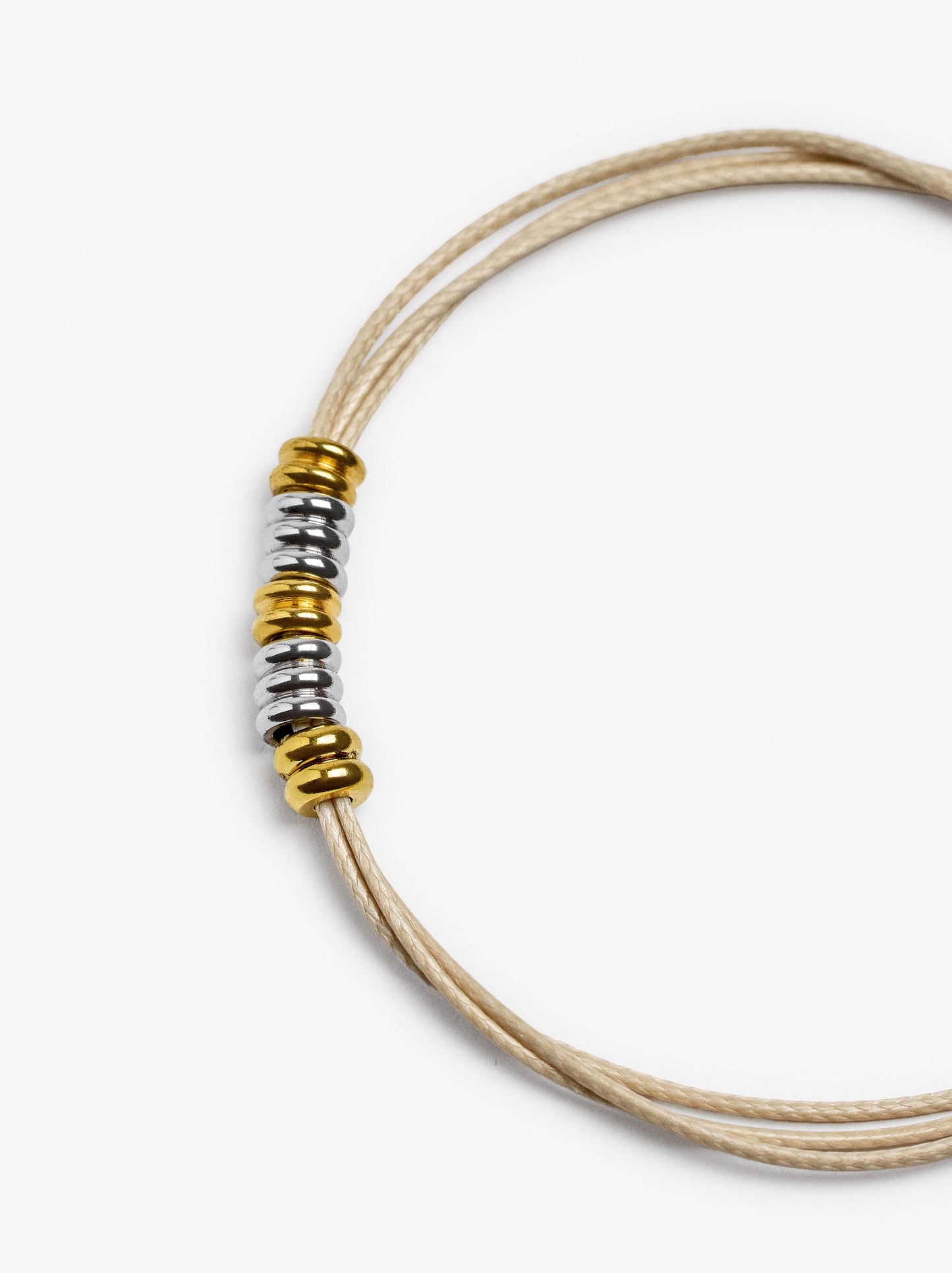 Cord Bracelet With Bicolor Rings - Stainless Steel