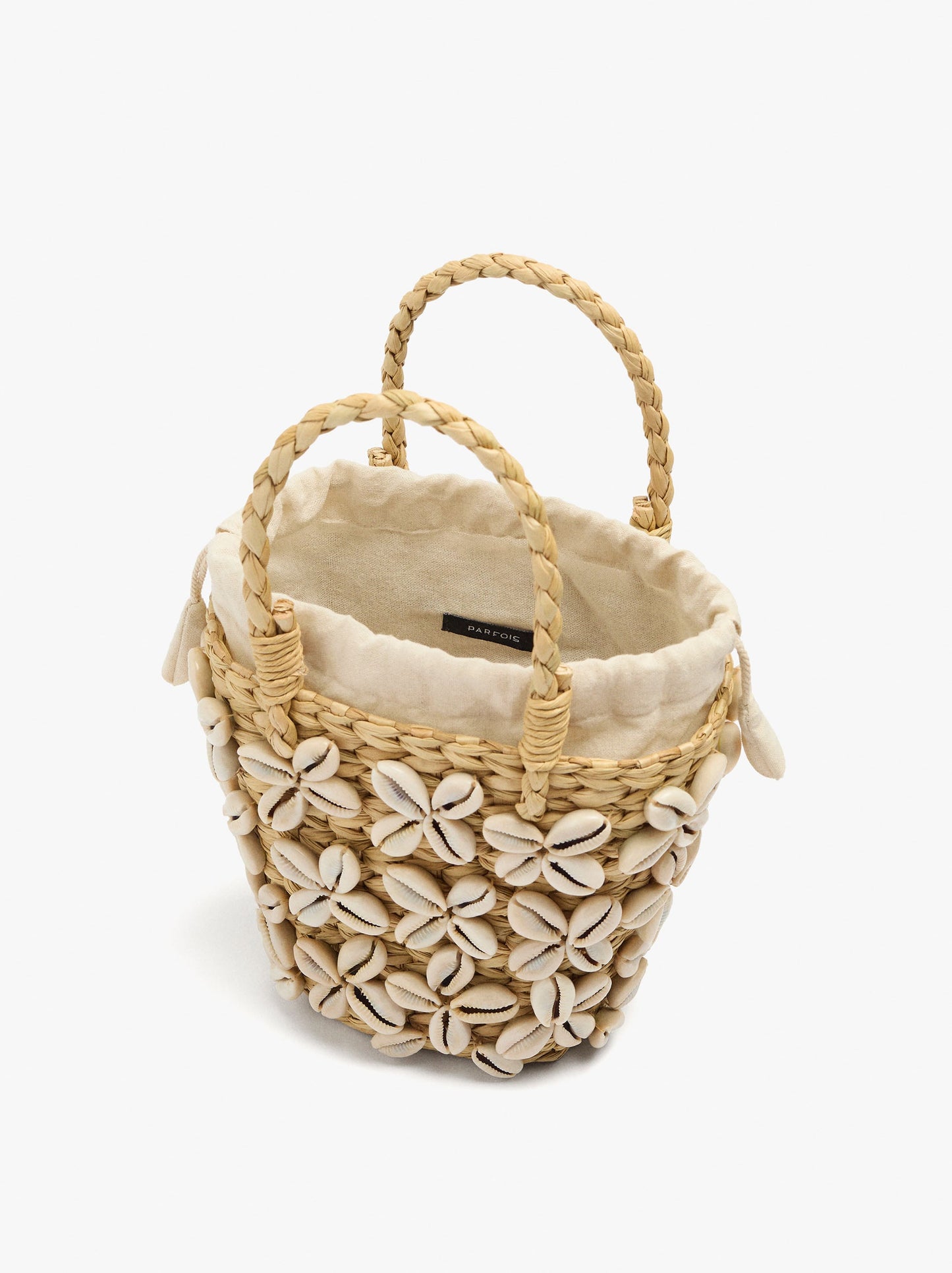 Straw Tote Bag With Shells And Removable Pouch