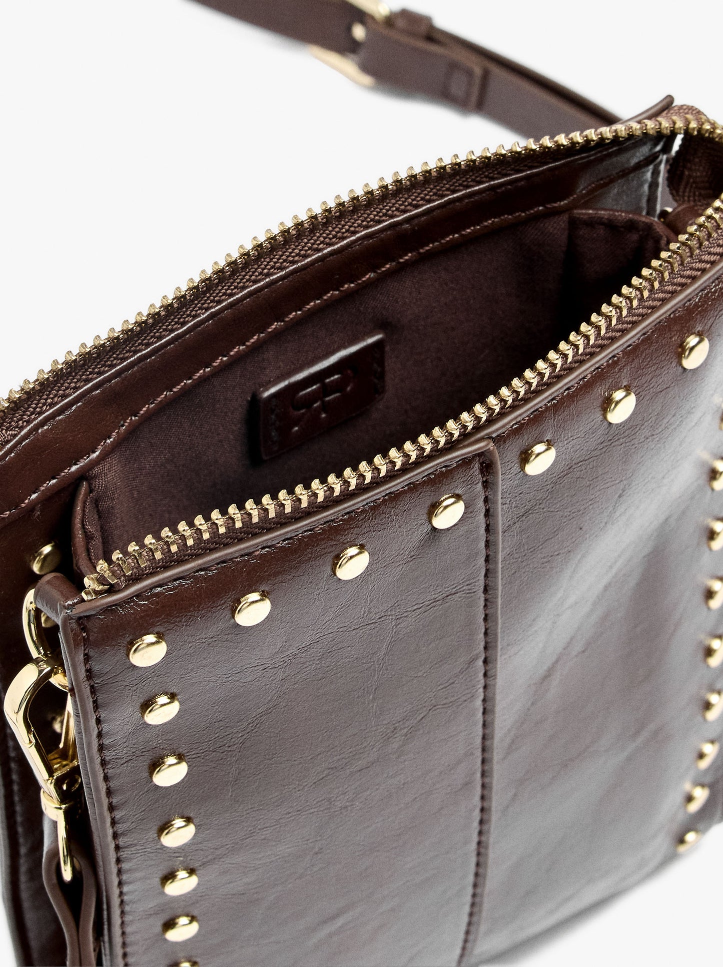 Elongated Crossbody Bag With Cracked Effect And Studs