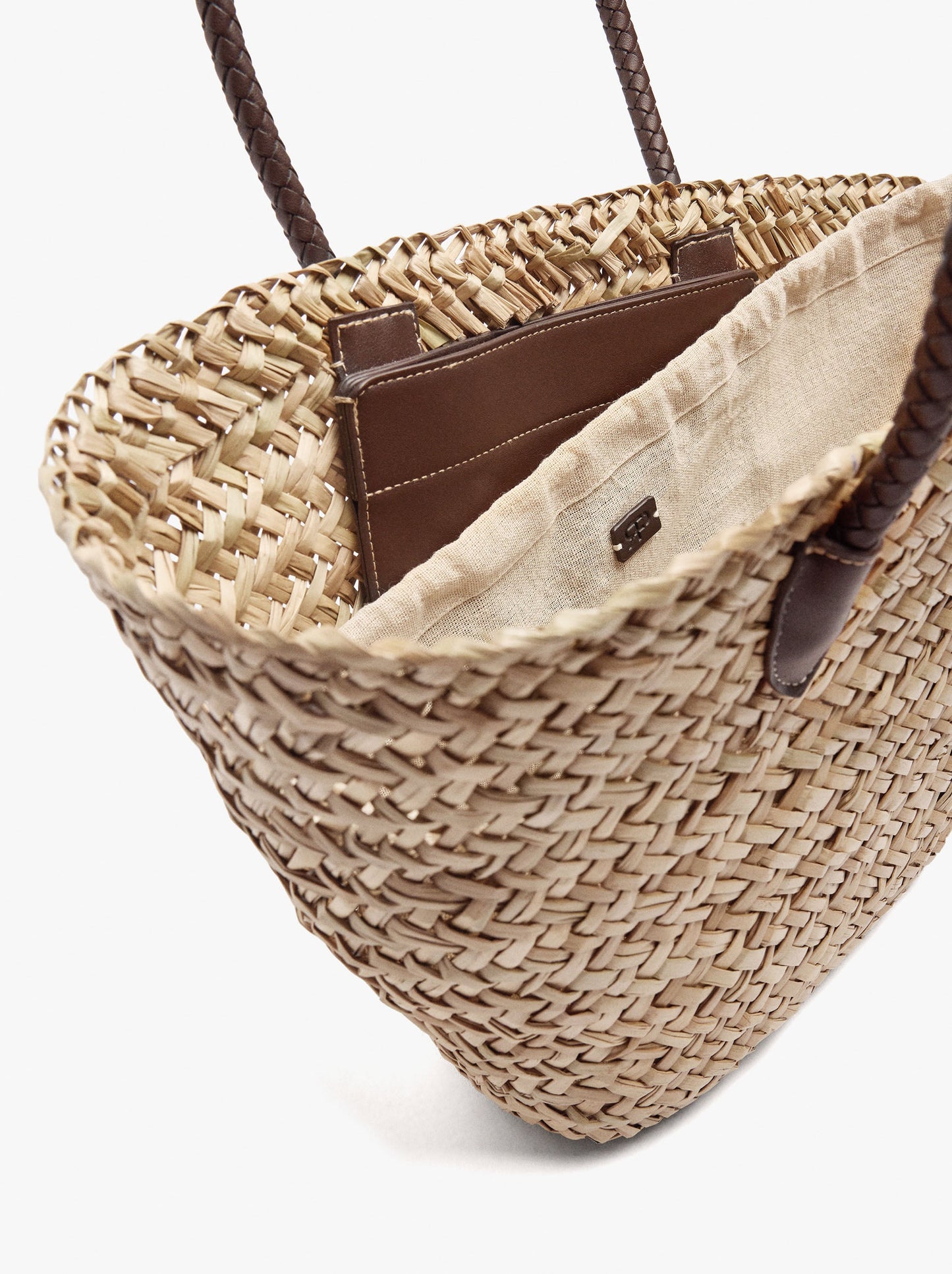 Shopper Bag Of Straw With Removable Bag L