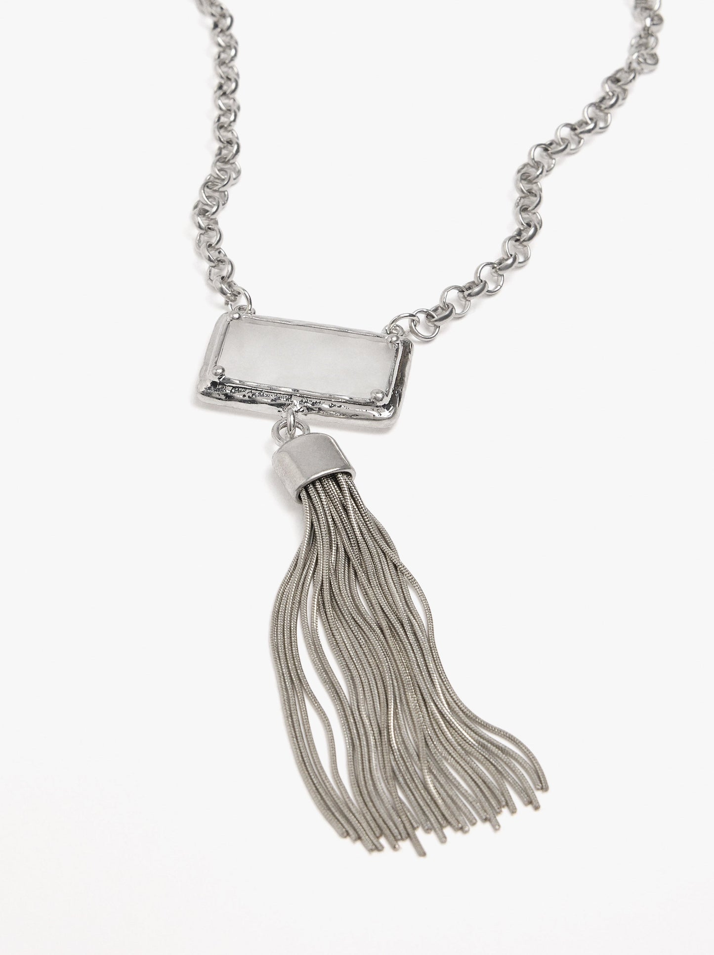Long Necklace Of Links With Stone And Tassel