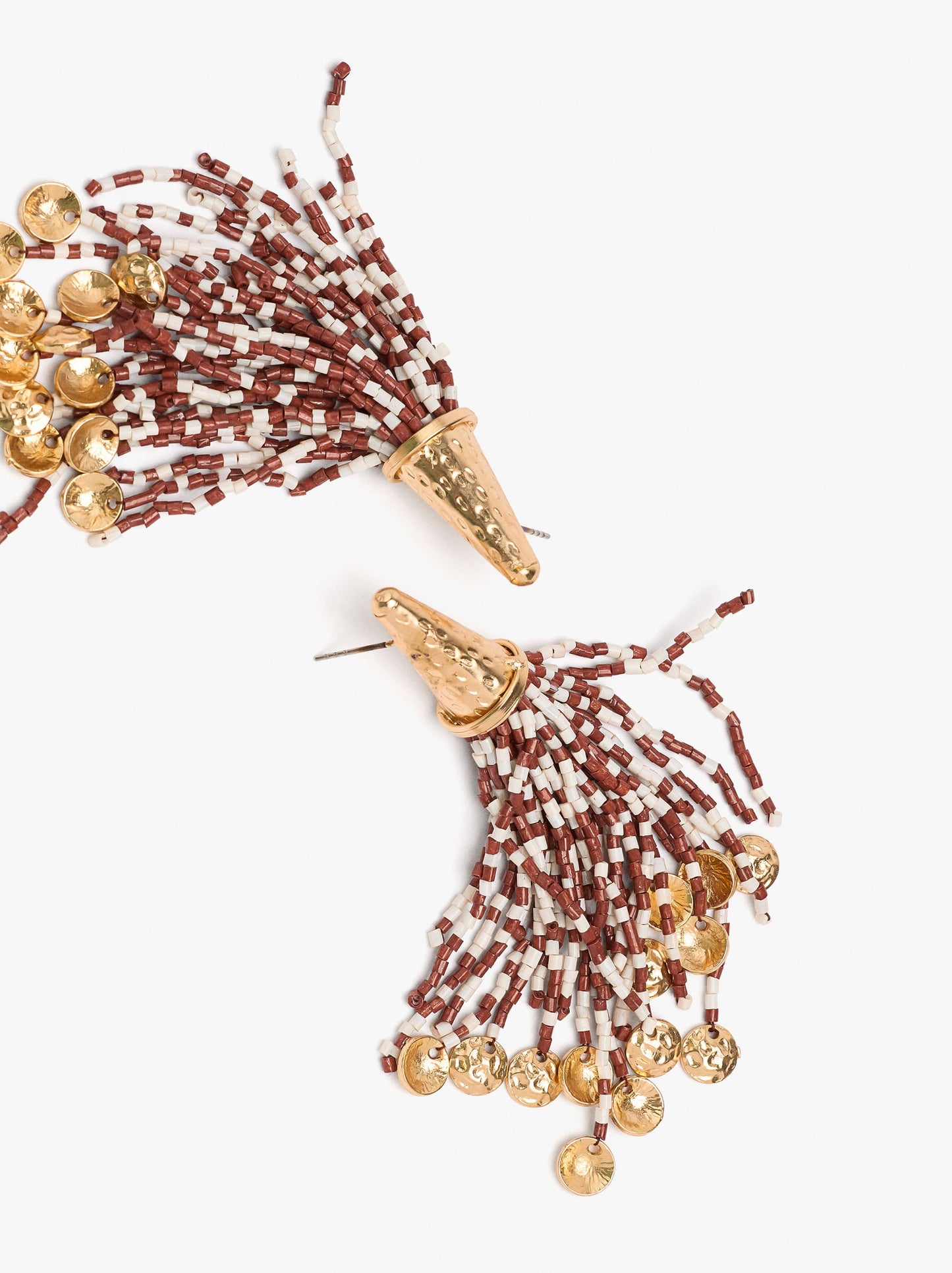 Cone Earrings With Fringes Of Beads
