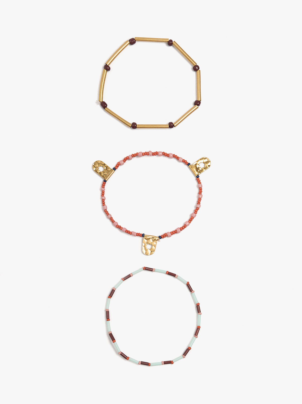 Set Of Elastic Bracelets With Beads