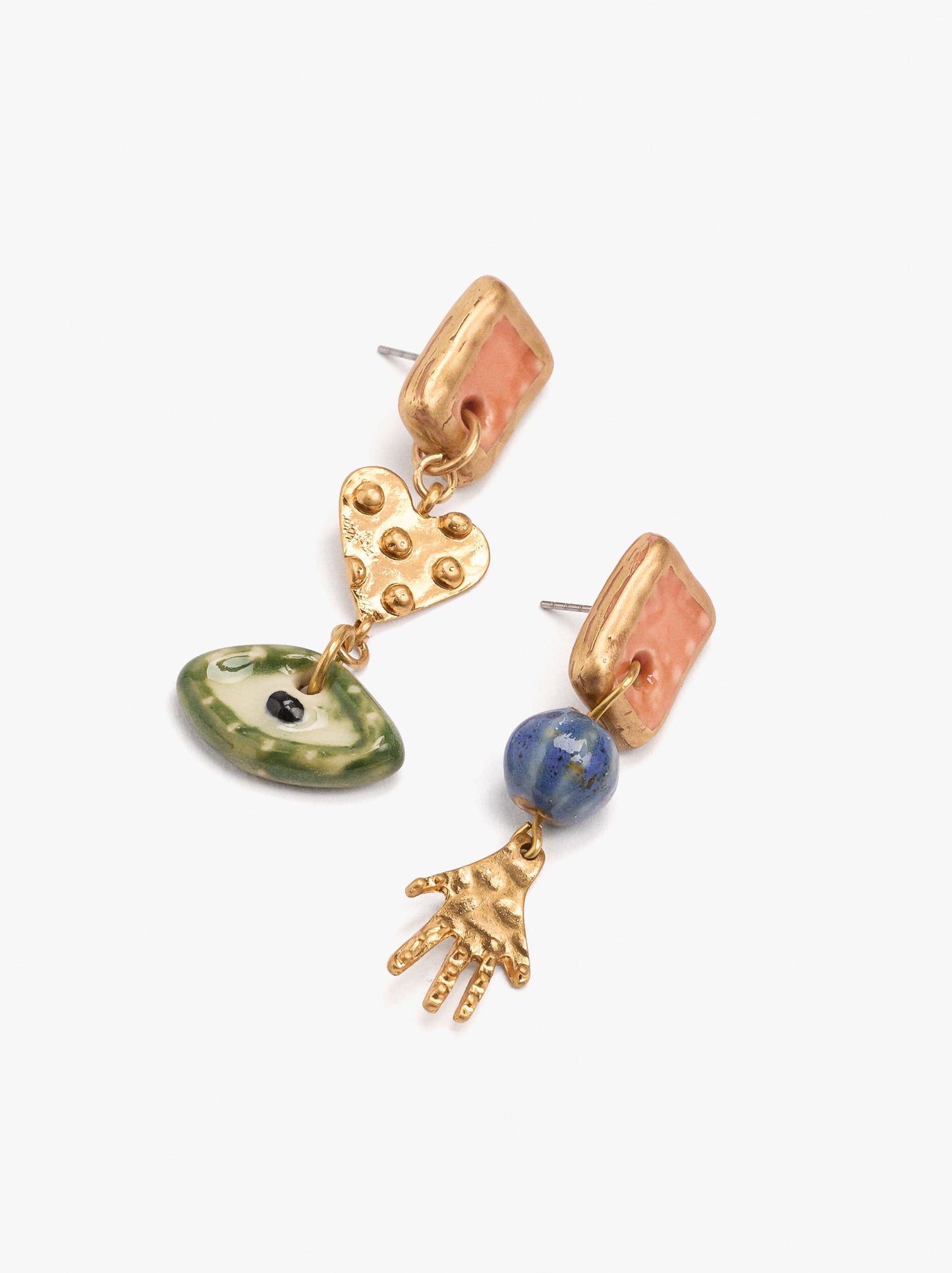 Asymmetric Long Earrings With Ceramic