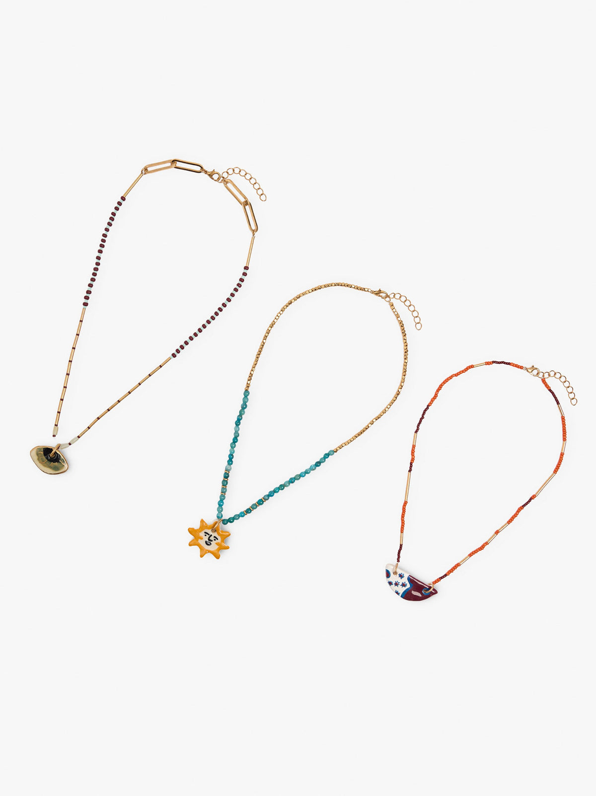 Set Of Necklaces With Multicoloured Pendants