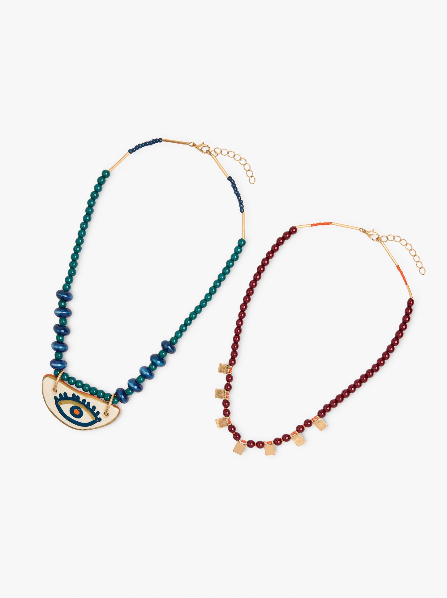 Set Of Necklaces With Bead Eye Pendant