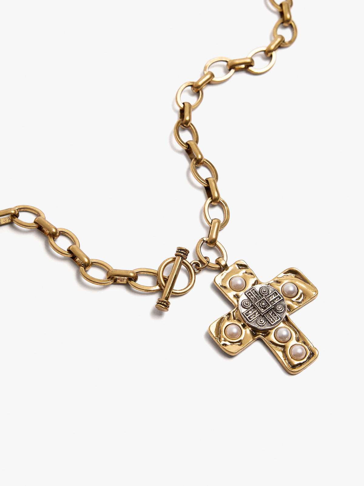 Link Necklace With Cross Pendant And Medal