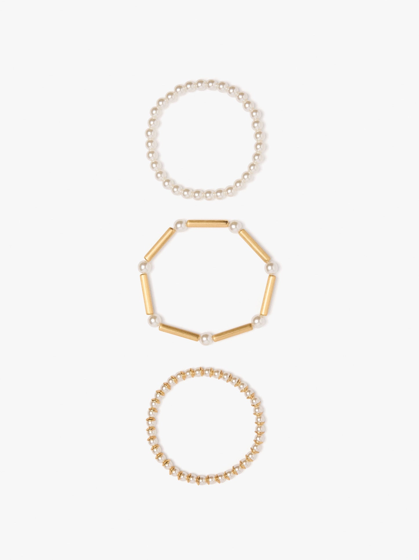 Set Of Elastic Bracelets With Pearls