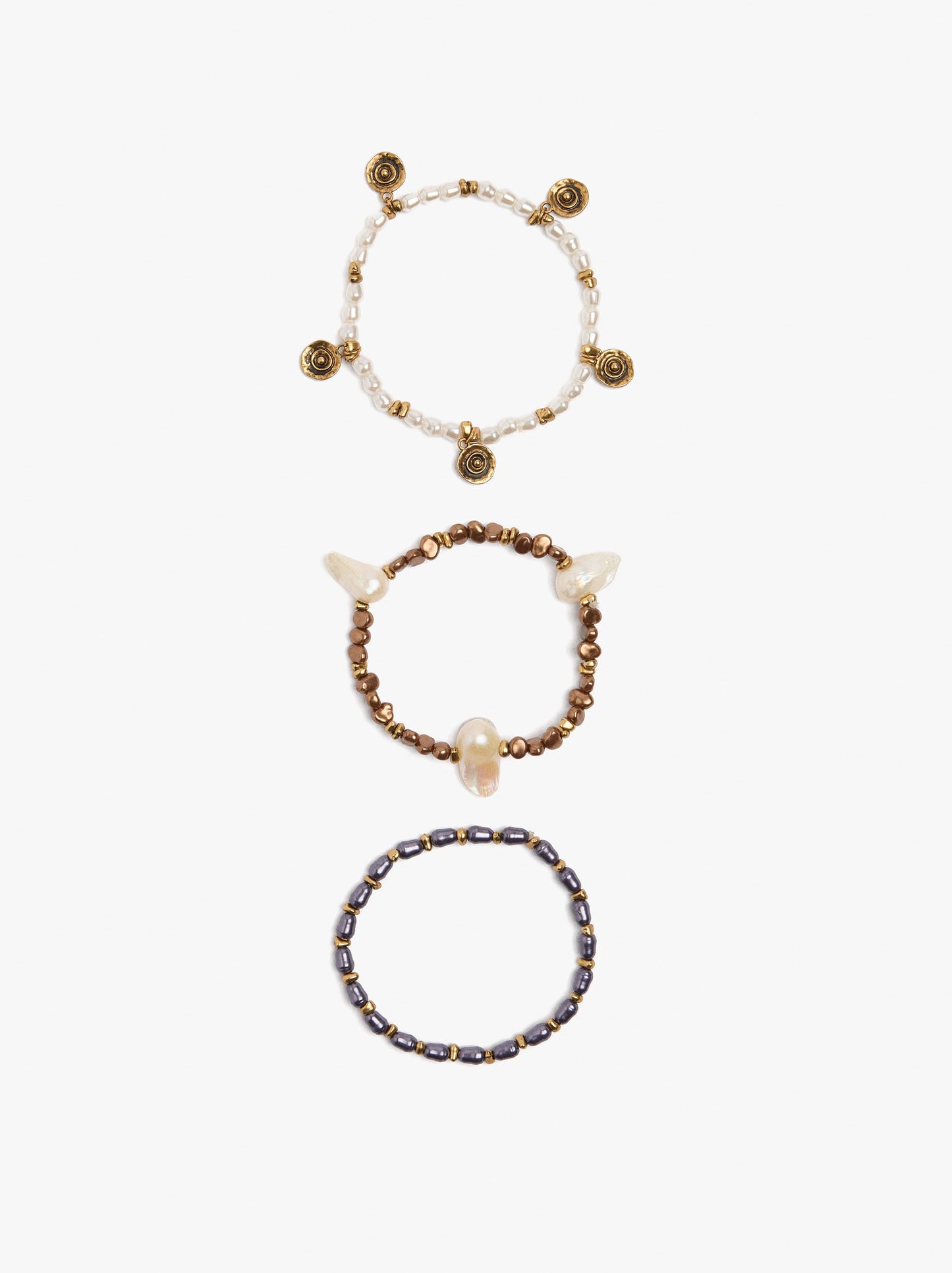 Set Of Elastic Bracelets With Pearls