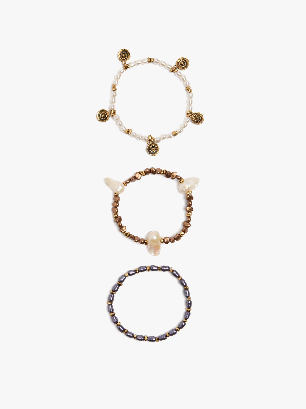 Set Of Elastic Bracelets With Pearls