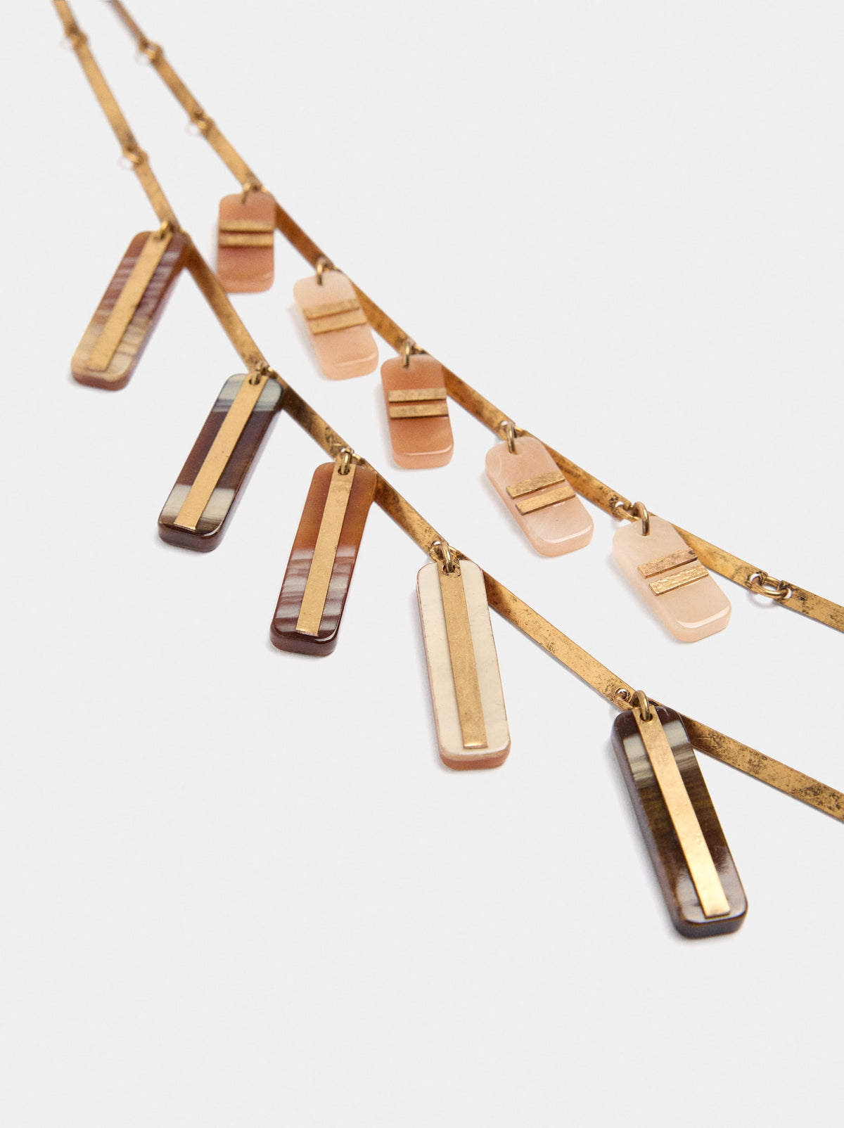 Double Short Necklace With Stone-Effect Pendants