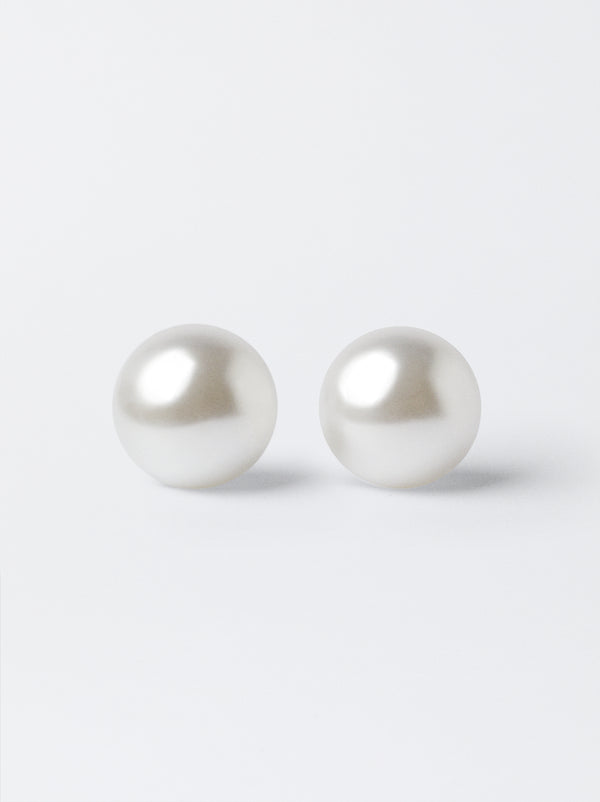 Faux Pearl Short Earrings With Clip Buckle