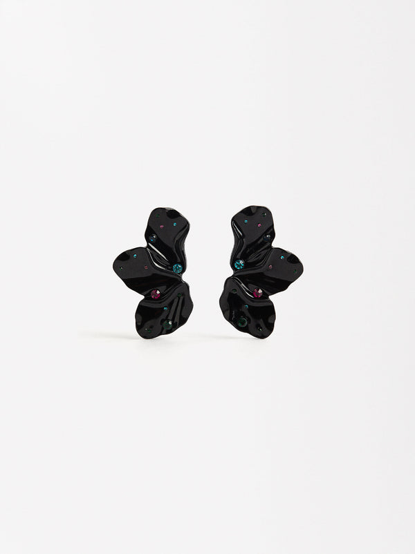 Flower Enamel Earrings With Crystals