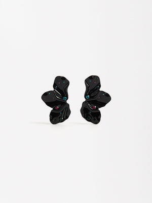 Flower Enamel Earrings With Crystals