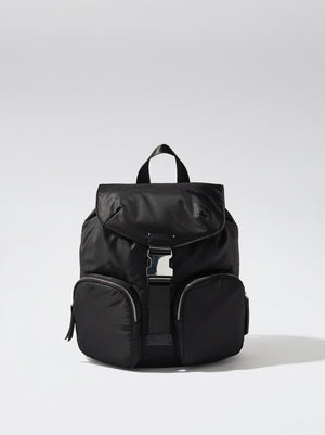 Nylon Backpack With Outside Pockets