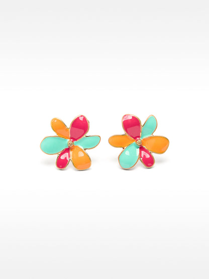 Multicolored Flower Enamel Earrings