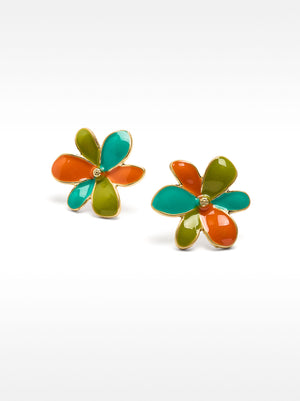 Multicolored Flower Enamel Earrings