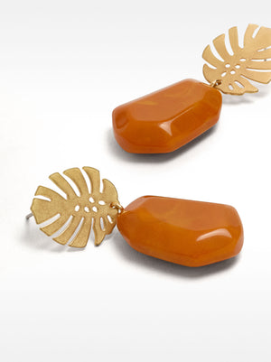 Leaf-Shaped Earrings With A Stone Effect