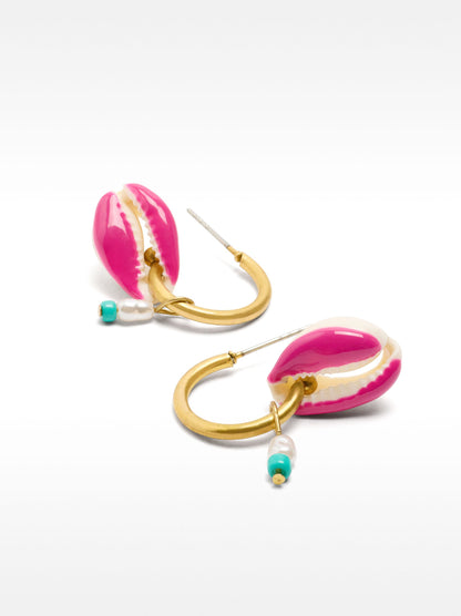 Hoop Earrings With Enameled Shells