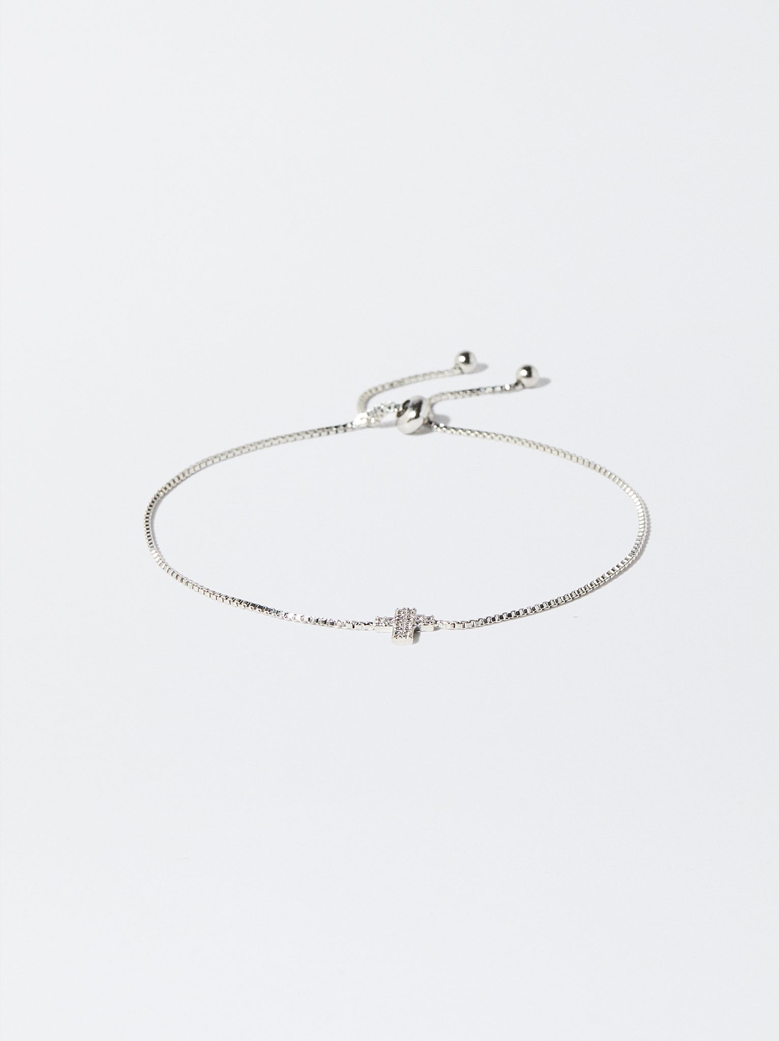Silver-Plated Bracelet With Cubic Zirconia And Cross