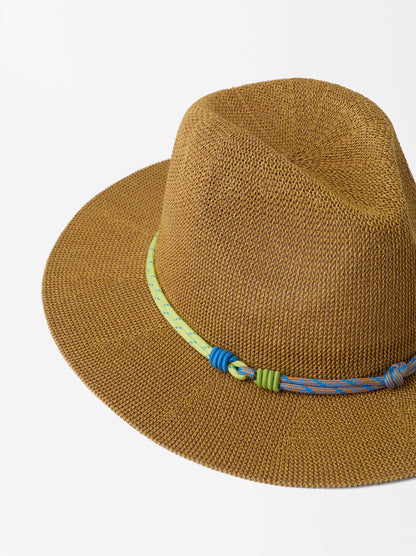 Straw-Effect Hat With Ribbon