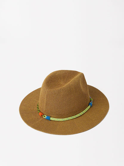 Straw-Effect Hat With Ribbon