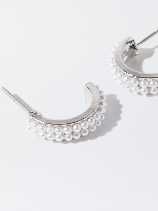 Silver Hoop Earrings With Pearls