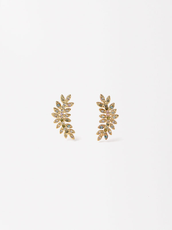 Leaf Earrings With Zirconia