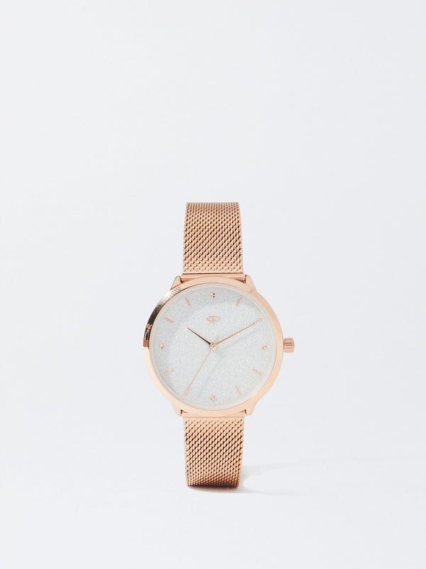 Watch With Stainless Steel Metallic Mesh Strap