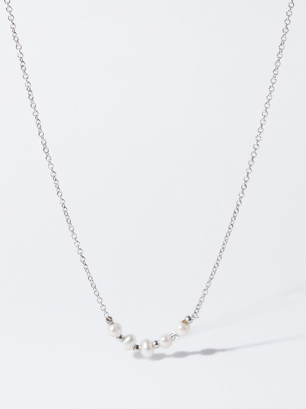 Silver-Plated Necklace With Faux Pearls