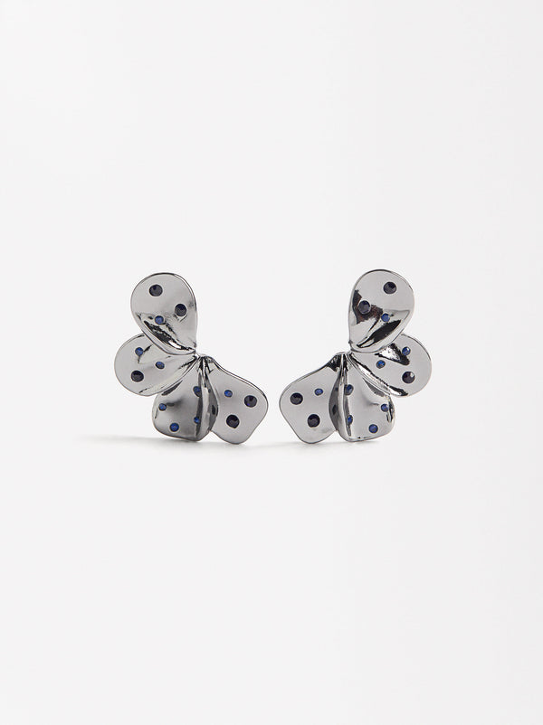 Flower Earrings With Crystals