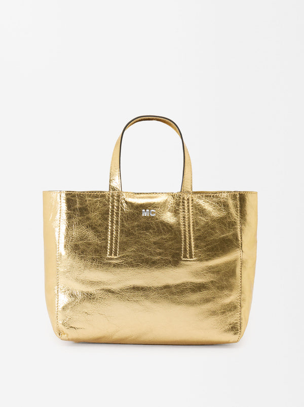 Personalized Metallic Leather Tote Bag